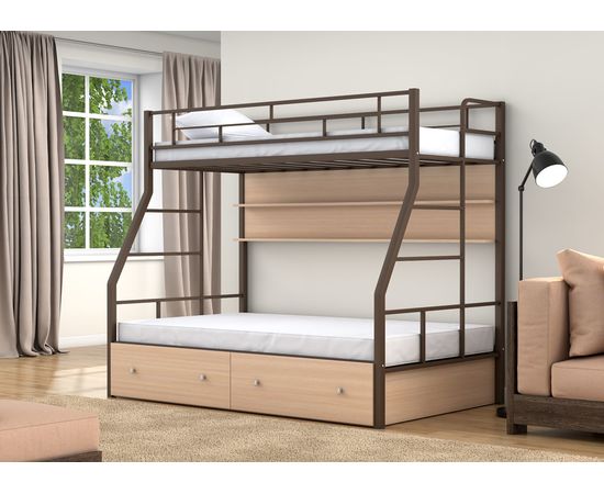 Двухъярусная металлическая кровать Раута Твист с ящиками и полкой, КОД:4s-rat/yp, images №12, magsale.ru