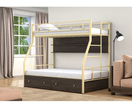 Двухъярусная металлическая кровать Раута Твист с ящиками и полкой, КОД:4s-rat/yp, images №13, magsale.ru