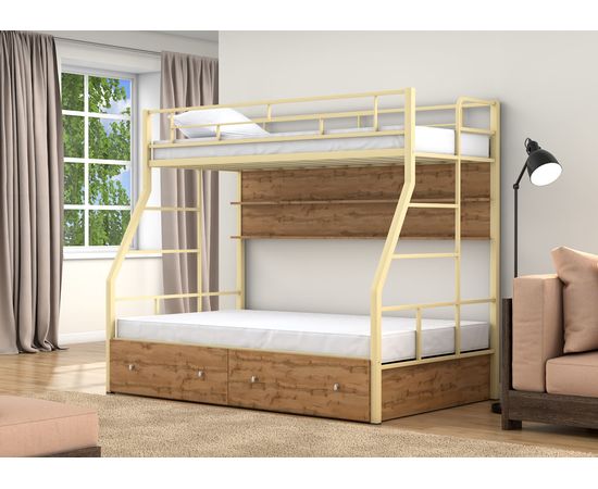 Двухъярусная металлическая кровать Раута Твист с ящиками и полкой, КОД:4s-rat/yp, images №14, magsale.ru