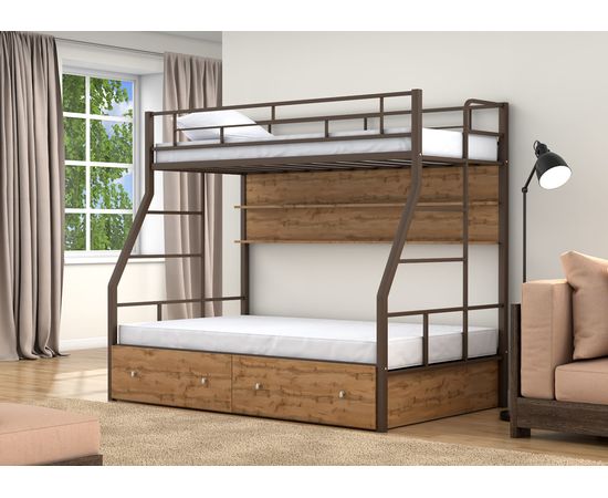 Двухъярусная металлическая кровать Раута Твист с ящиками и полкой, КОД:4s-rat/yp, images №15, magsale.ru