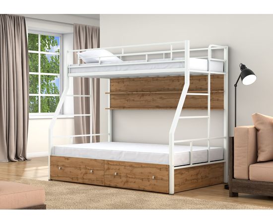 Двухъярусная металлическая кровать Раута Твист с ящиками и полкой, КОД:4s-rat/yp, images №16, magsale.ru