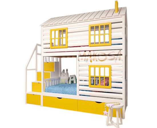 Двухъярусная кровать-домик Дания из массива, КОД:MS444, images №1, magsale.ru