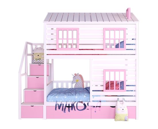 Двухъярусная кровать-домик Дания из массива, КОД:MS444, images №2, magsale.ru