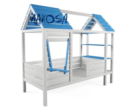 Детская кровать домик из массива со стеллажом №97 Круазет, КОД:FMS409, images №1, magsale.ru