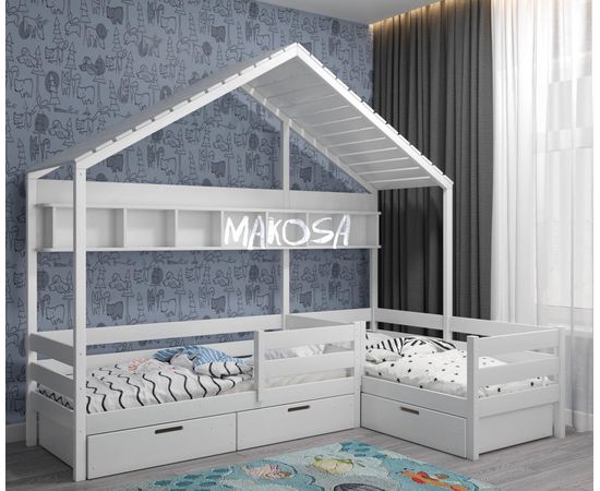 Угловая детская кровать-домик из массива №23 Вуди, КОД:MS420, images №2, magsale.ru