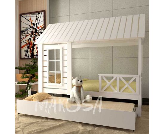 Детская кровать домик из массива Грасс с выкатной кроватью, КОД:MS417, images №2, magsale.ru