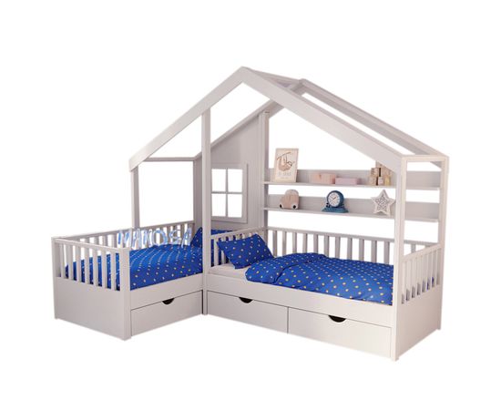 Детская кровать домик для двоих детей №28 Индиго, КОД:MS419, images №1, magsale.ru