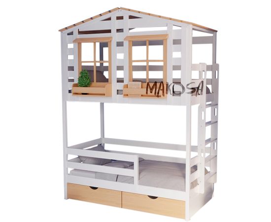 Двухъярусная кровать-домик из массива №36 Атлантика-1, КОД:MS4491, images №1, magsale.ru
