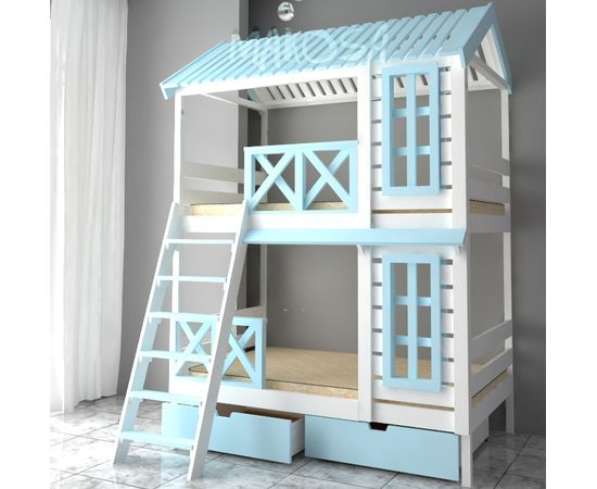 Двухъярусная кровать-домик из дерева №56 Джульетта, КОД:MS473, images №2, magsale.ru