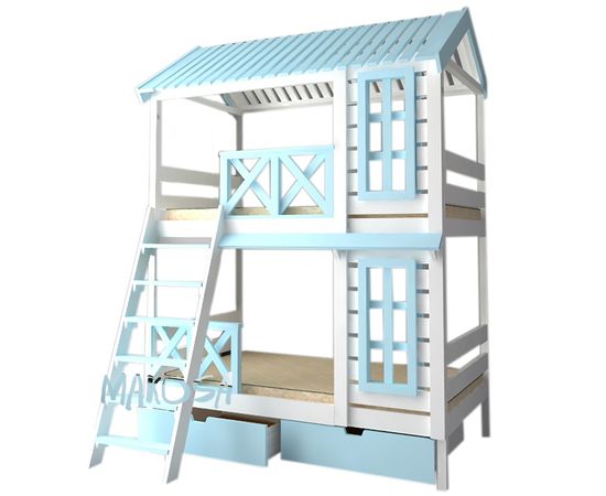 Двухъярусная кровать-домик из дерева №56 Джульетта, КОД:MS473, images №1, magsale.ru