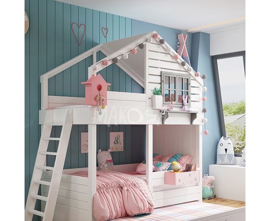 Двухъярусная кровать-домик из массива №62 Хэппи, КОД:MS483, images №3, magsale.ru