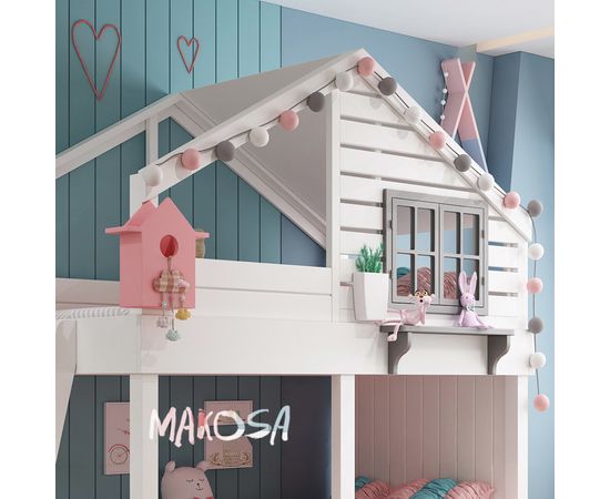 Двухъярусная кровать-домик из массива №62 Хэппи, КОД:MS483, images №2, magsale.ru