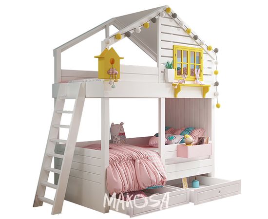 Двухъярусная кровать-домик из массива №62 Хэппи, КОД:MS483, images №1, magsale.ru