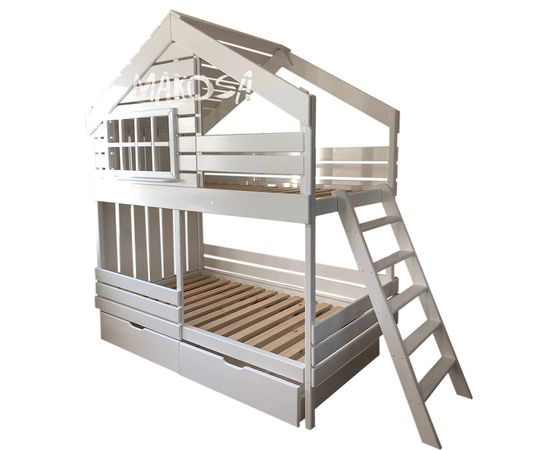 Двухъярусная кровать-домик из массива Робин Гуд, КОД:MS484, images №1, magsale.ru