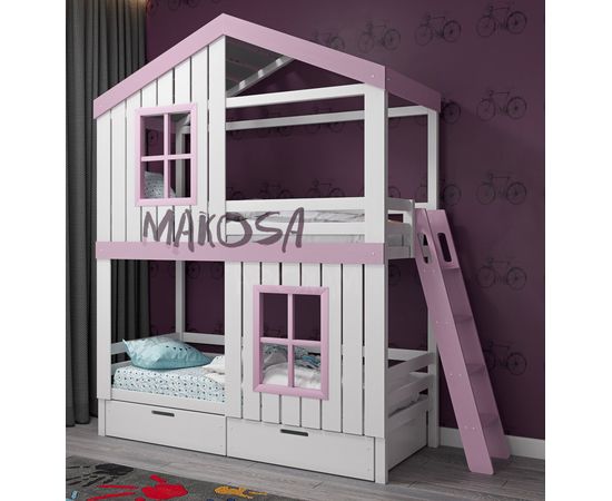Двухъярусная кровать-домик из массива №64 Тик-Так, КОД:MS485, images №2, magsale.ru