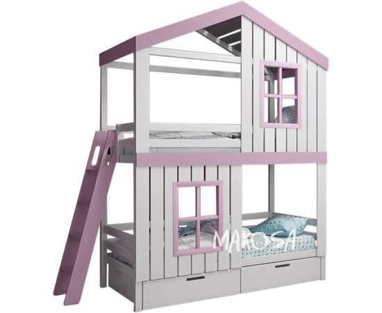 Двухъярусная кровать-домик из массива №64 Тик-Так, КОД:MS485, images №1, magsale.ru