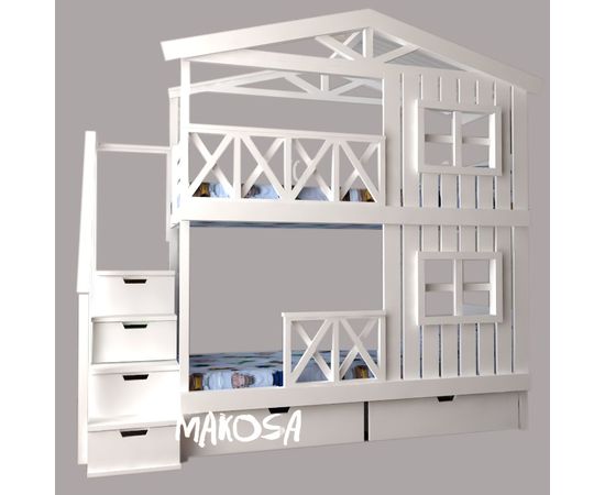 Двухъярусная кровать-домик №30 Калипсо (массив), КОД:MS490, images №2, magsale.ru