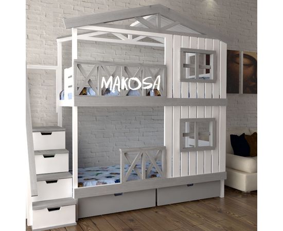 Двухъярусная кровать-домик №30 Калипсо (массив), КОД:MS490, images №5, magsale.ru