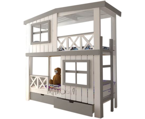 Двухъярусная кровать-домик из массива №14 Яхтклуб, КОД:MS487, images №1, magsale.ru
