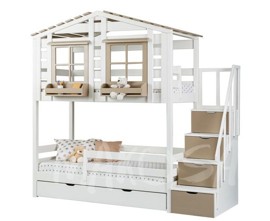 Двухъярусная кровать-домик №20 Яффи (массив), КОД:MS4909, images №1, magsale.ru