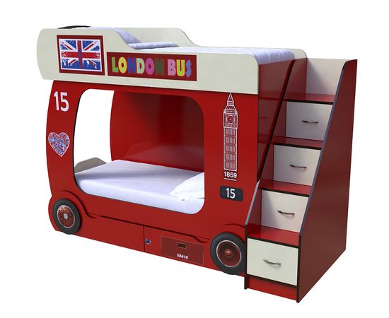 Двухъярусная кровать Автобус-2, лестница с ящиками, КОД:SL102, images №1, magsale.ru