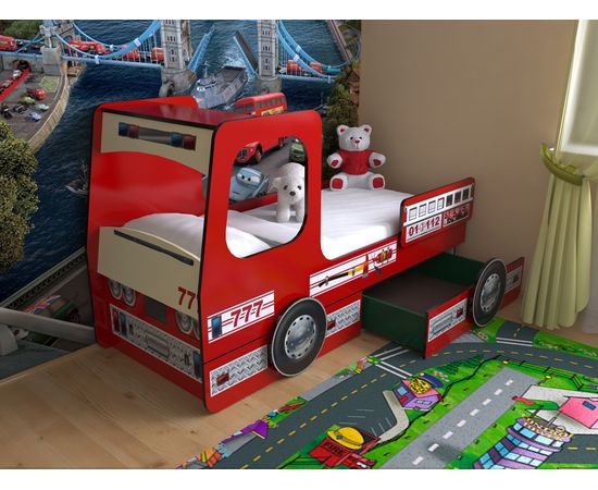 Детская кровать Пожарная с ящиками, КОД:SL1083, images №1, magsale.ru