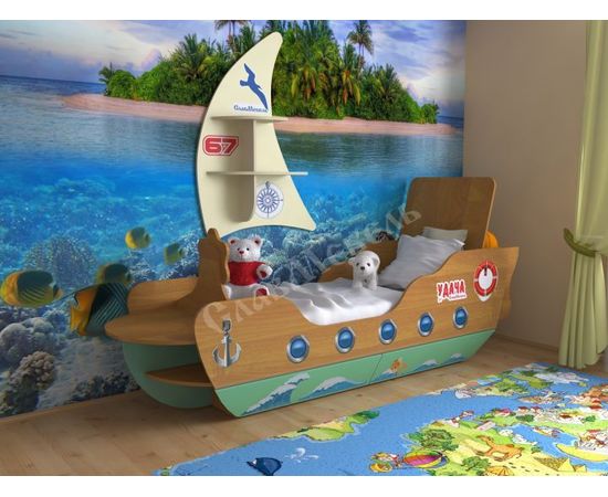 Детская кровать Кораблик с ящиками и парусом, КОД:SL122, images №5, magsale.ru