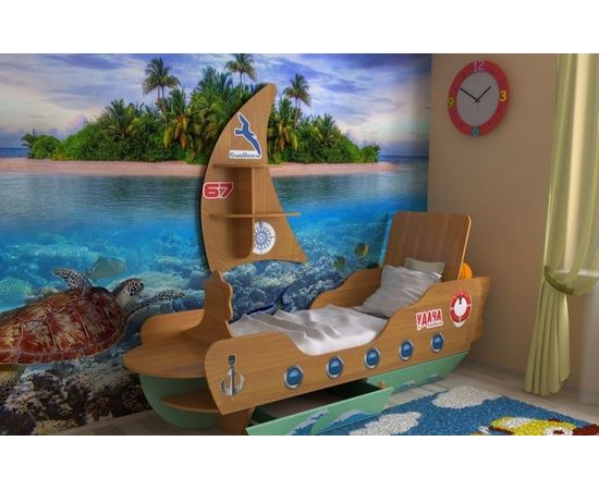 Детская кровать Кораблик с ящиками и парусом, КОД:SL122, images №4, magsale.ru