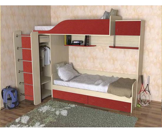 Двухъярусная кровать Дуэт-3 со шкафом, КОД:SL402, images №1, magsale.ru Двухъярусная кровать Дуэт-3 со шкафом, КОД:SL402, images №1, magsale.ru