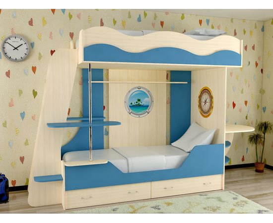 Двухъярусная кровать Кораблик с ящиками, КОД:SL123, images №2, magsale.ru