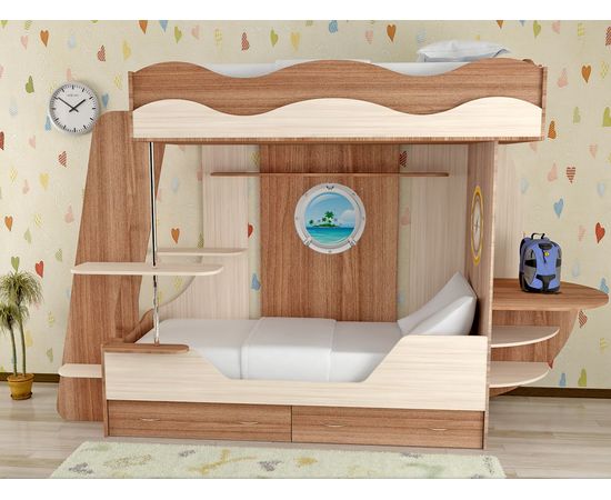 Двухъярусная кровать Кораблик с ящиками, КОД:SL123, images №1, magsale.ru