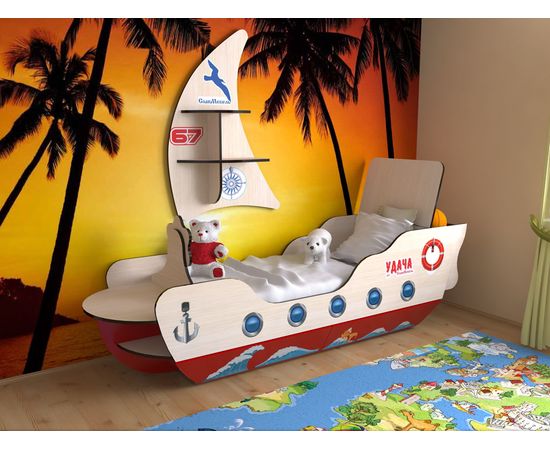 Детская кровать Кораблик с ящиками и парусом, КОД:SL122, images №6, magsale.ru