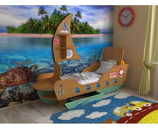 Детская кровать Кораблик с ящиками и парусом, КОД:SL122, images №2, magsale.ru