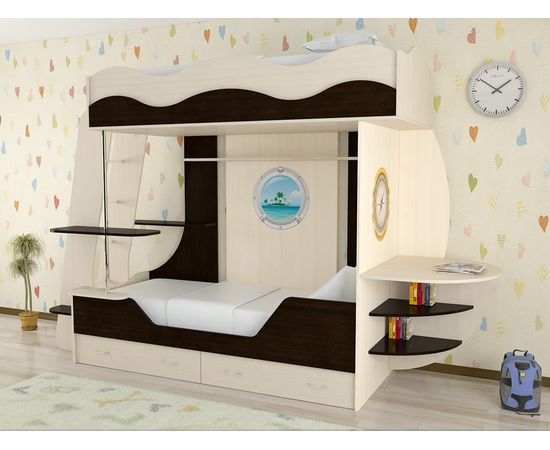 Двухъярусная кровать Кораблик с ящиками, КОД:SL123, images №6, magsale.ru