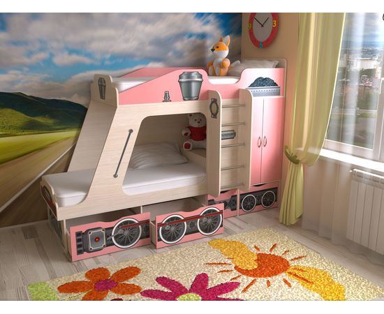Двухъярусная кровать Паровозик с ящиками, КОД:SL124, images №4, magsale.ru Двухъярусная кровать Паровозик с ящиками, КОД:SL124, images №4, magsale.ru