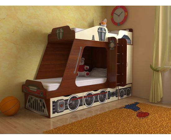 Двухъярусная кровать Паровозик с ящиками, КОД:SL124, images №2, magsale.ru Двухъярусная кровать Паровозик с ящиками, КОД:SL124, images №2, magsale.ru