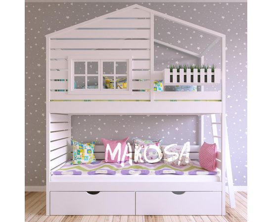 Двухъярусная кровать-домик из массива Аделина, КОД:MS482, images №2, magsale.ru