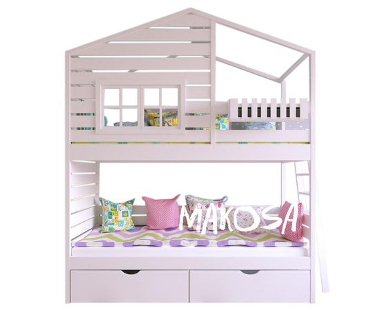 Двухъярусная кровать-домик из массива Аделина, КОД:MS482, images №1, magsale.ru