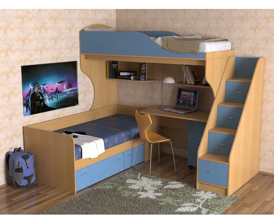 Двухъярусная кровать Дуэт-5 с лестницей-комодом, КОД:SL405, images №6, magsale.ru