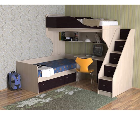 Двухъярусная кровать Дуэт-5 с лестницей-комодом, КОД:SL405, images №1, magsale.ru