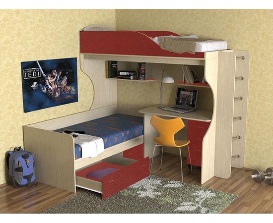 Двухъярусная кровать Дуэт-5 с металлической лестницей, КОД:SL4051, images №7, magsale.ru