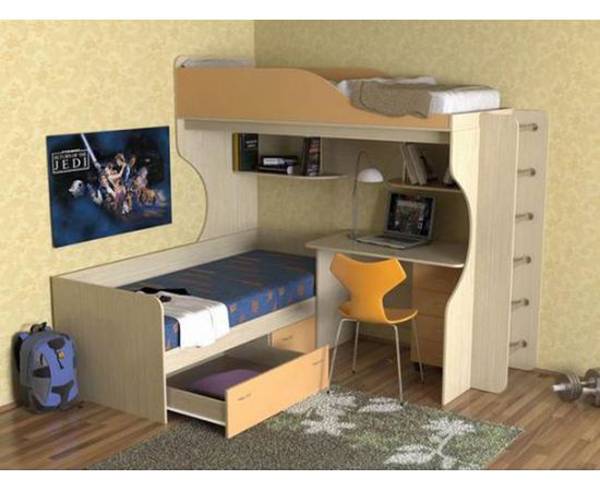 Двухъярусная кровать Дуэт-5 с металлической лестницей, КОД:SL4051, images №8, magsale.ru